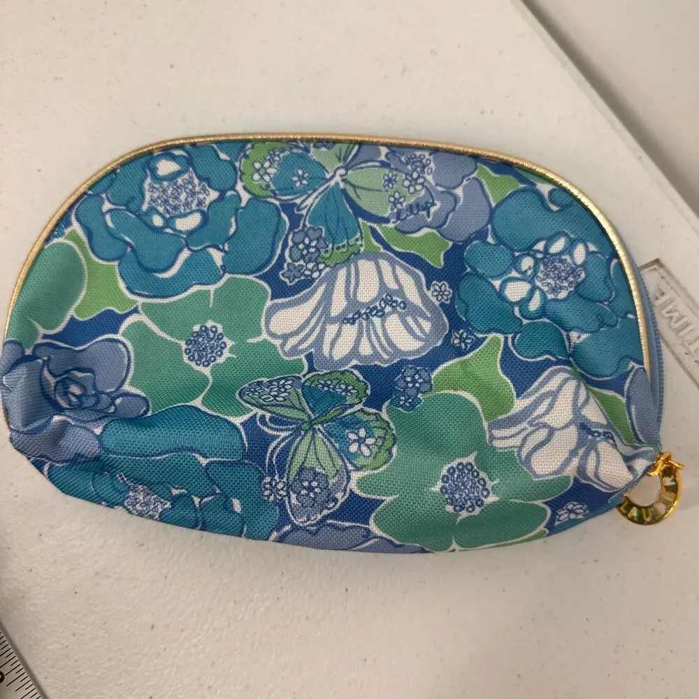Lilly Pulitzer for Estee Lauder Blue Floral Makeup Pouch Bag